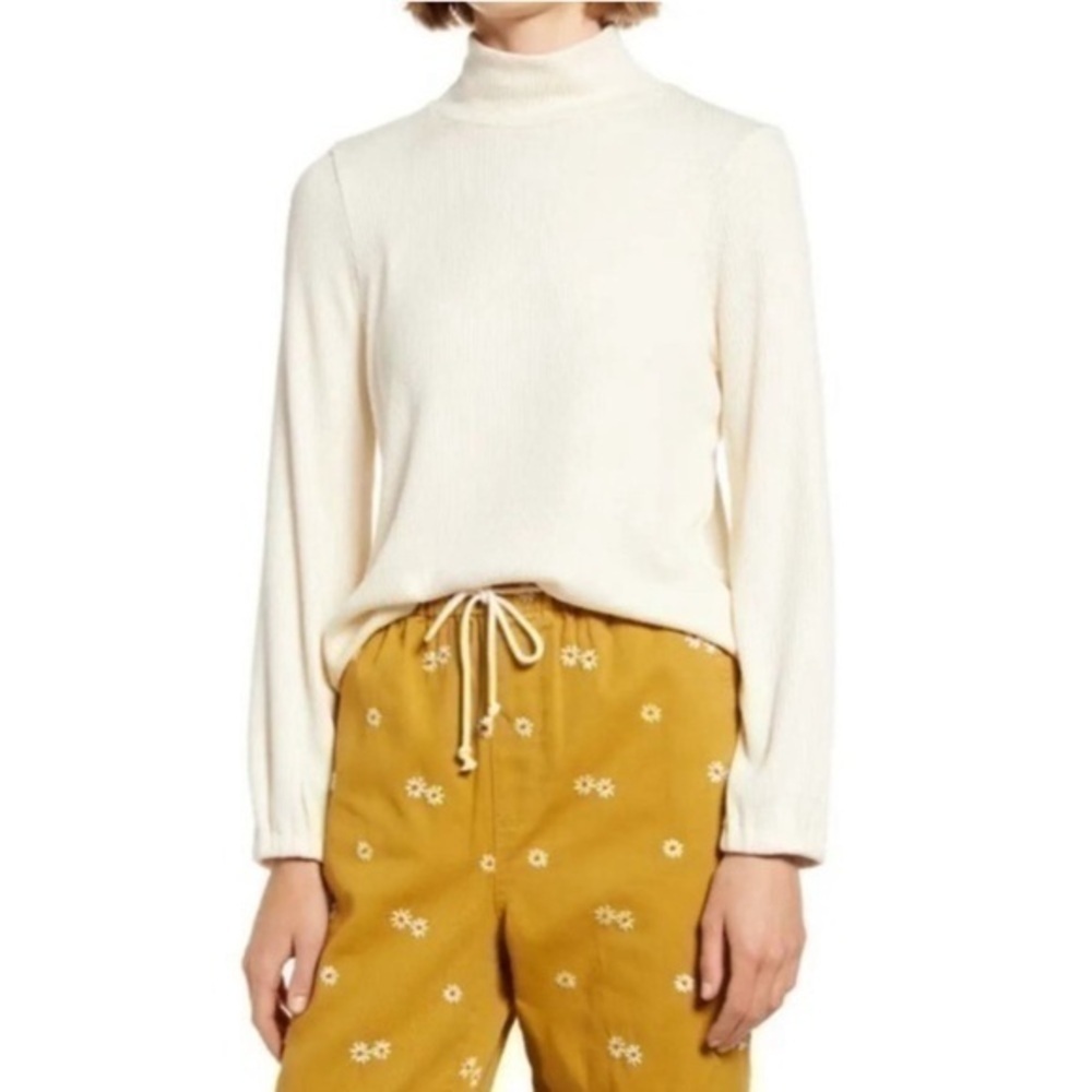 Madewell Sweater Women’s S Ivory Mock Neck Bubble Sleeve Lightweight Pullover - Picture 7 of 8